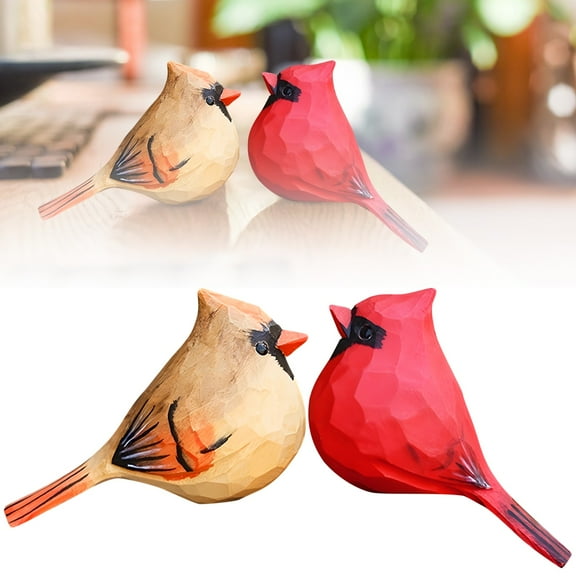 2PCS Small Cardinal Figurines, Loving Cardinals Present for Couple, Carved Bird Figurine Decor for Home and Outdoor Display
