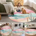 thumbnail image 6 of Round Area Rug 4ft, Watercolor Cactus Desert Mountain Non-Shedding Washable Area Rug, Modern Abstract Sun Non Slip Low-Profile Circle Rugs for Living Room, Bedroom Dining Room, 6 of 9
