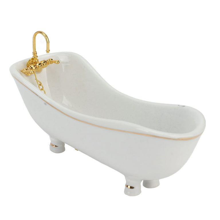 Dollhouse Miniature Bathroom Set Tub Toilet Sink Mirror White & Gold 1:12  Scale