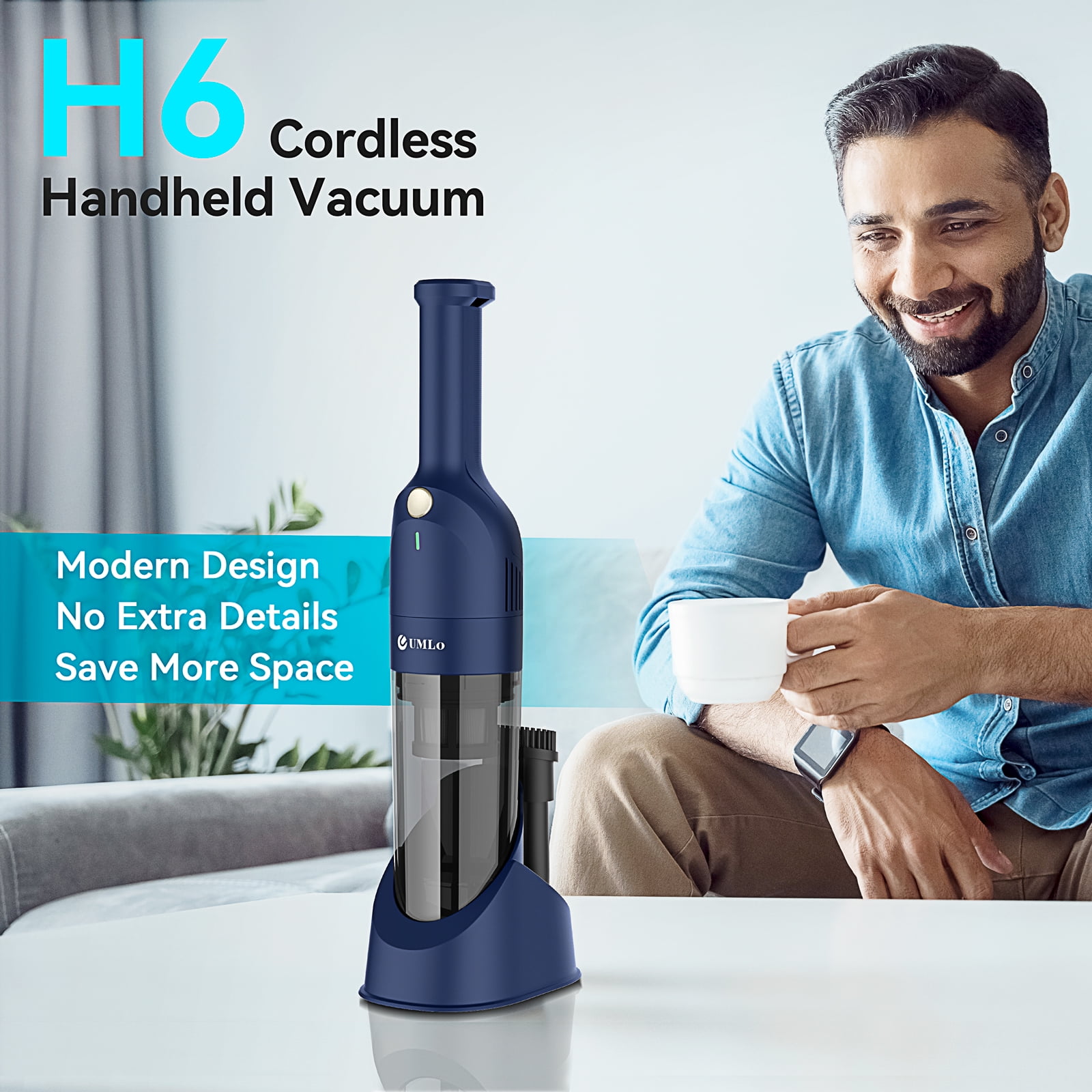 UMLo H6 Handheld Vacuum Cordless, Portable Vacuum Cleaner with 10000PA Suction, 2600mAh Rechargeable Vacuum Cleaner for Home Pet