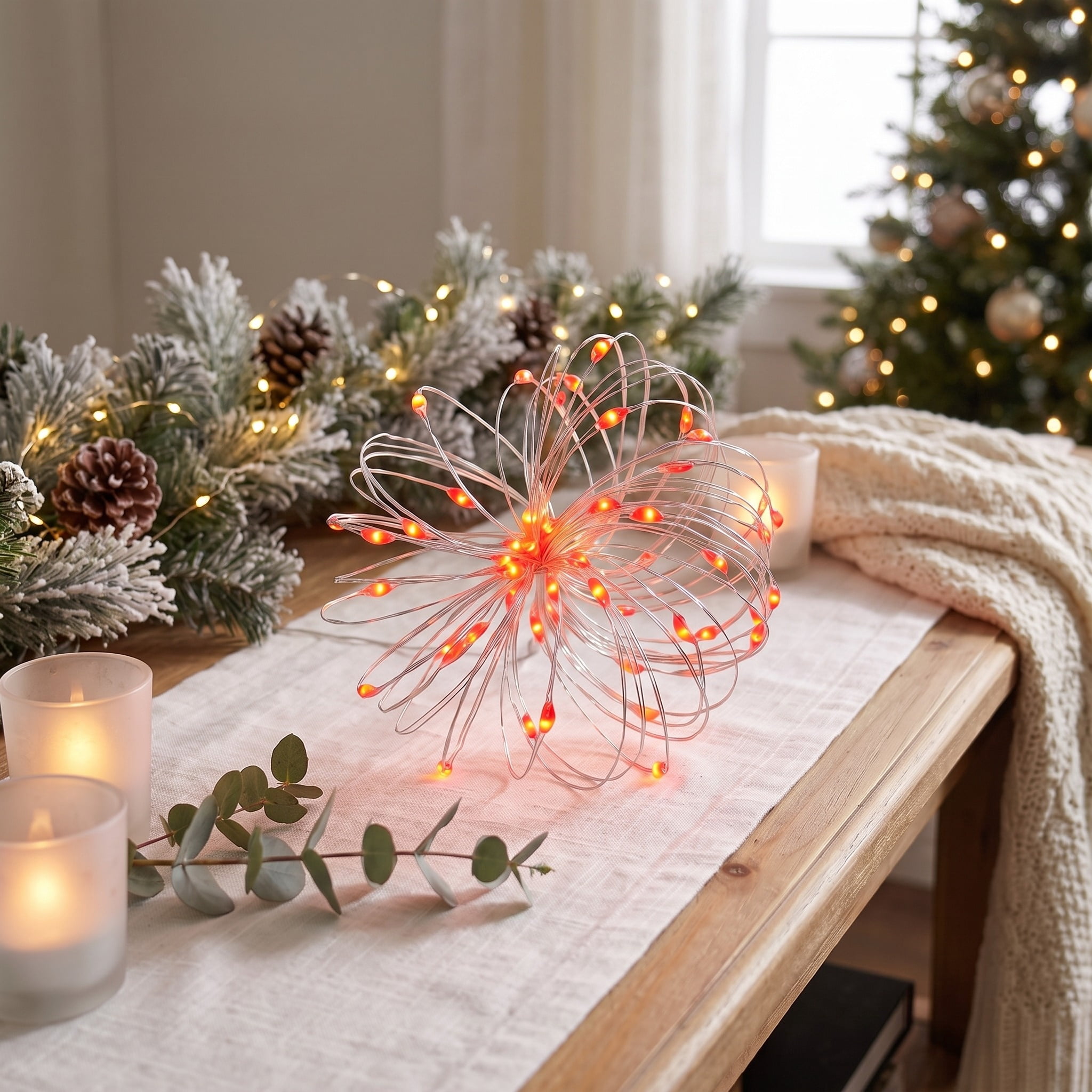 Indoor 50-Count Battery-Operated LED 3-Function Ultra Slim Wire Christmas String Lights, Red, Silver Wire, 16.3', by Holiday Time