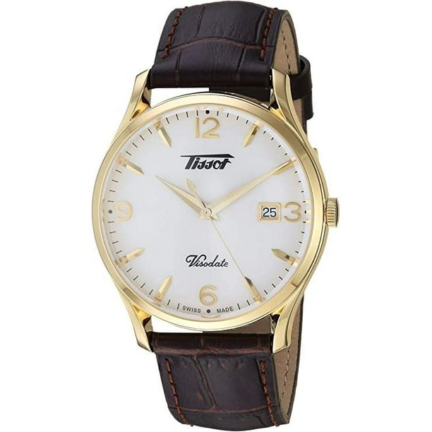 Mens brown leather gold watch deals