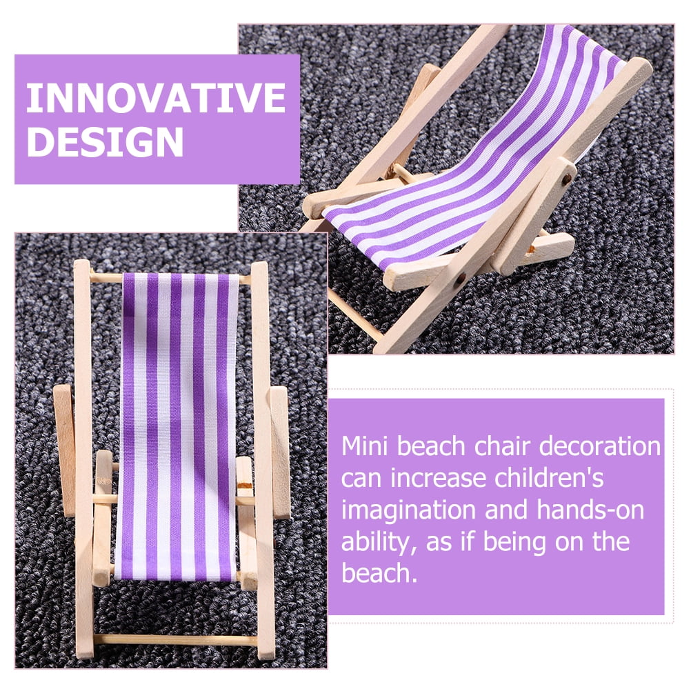 3 Pcs Dollhouse Miniature Beach Chairs Mini Lounge Chair Foldable Table