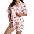 thumbnail image 2 of Summer Sales Womens Pajama Sets Satin Funny Pumpkin Print Fall Matching Loungewear Halloween Pajama Sets for Women 2 Piece, 2 of 7