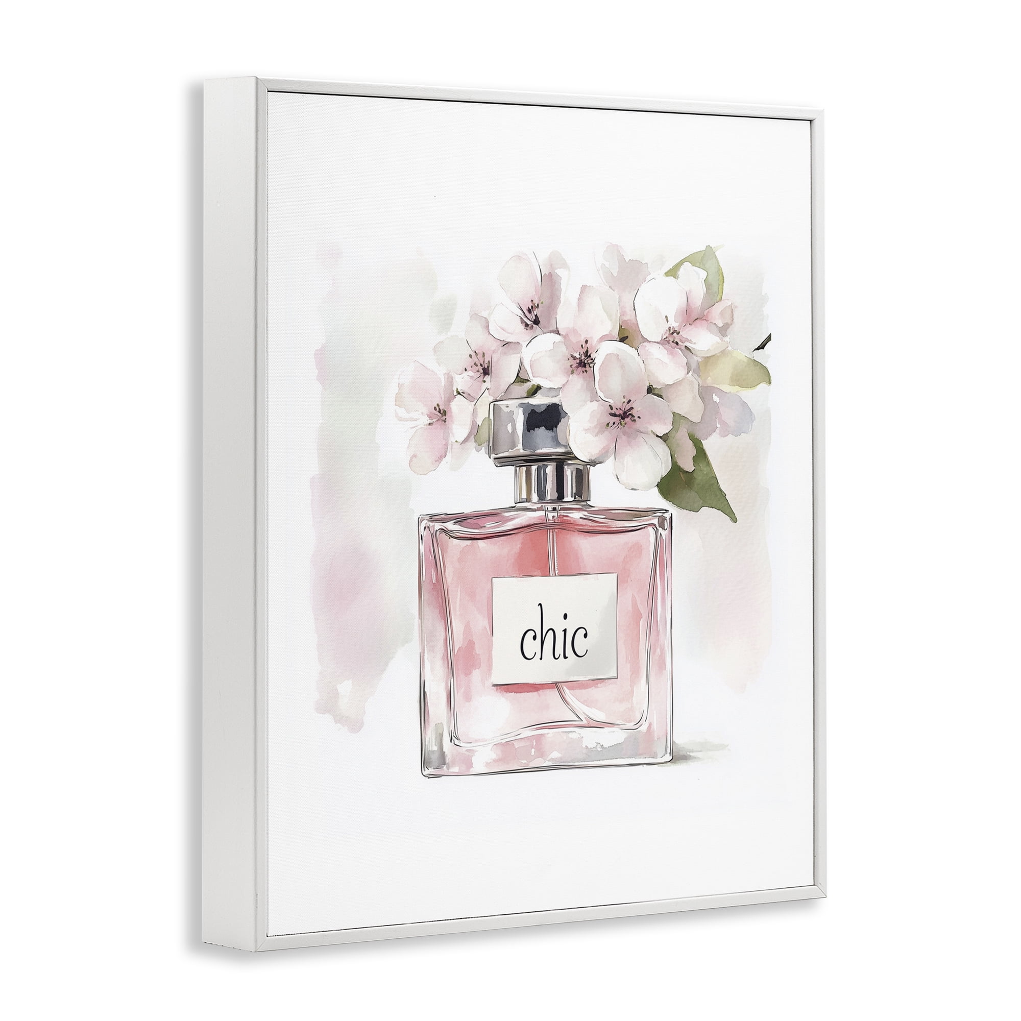 Cherry Blossom Chic Perfume White Framed Giclee Art, design by Christine Simpson Art