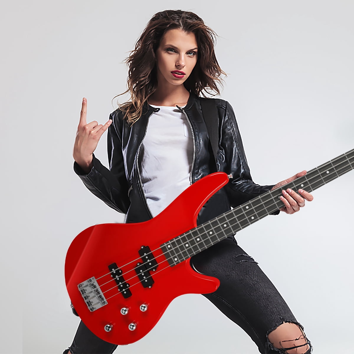 Electric Bass Guitar 4 Strings Full Size P Bass Beginner Kit Black for Starter with Gig Bag, Guitar Strap, and Guitar Cable