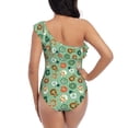 thumbnail image 5 of Gukieu Christmas Donuts Print One-shoulder Ruffled One-piece Swimsuit with Removable Chest Pads and Tummy-control Swimsuit for Women-Small, 5 of 6