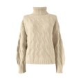 thumbnail image 5 of Women's Lazy Style Loose Short Long-sleeved Cable Knit Sweater for Fall and Winter, Cozy and Comfortable, Perfect for Relaxing,Beige,Size L, 5 of 6