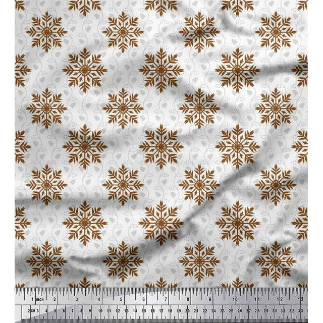 Soimoi Poly Georgette Fabric Leaves & Snowflake Artistic Print Fabric by Yard 52 Inch Wide