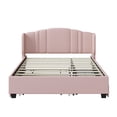 thumbnail image 3 of Upholstered Platform Bed with Wingback Headboard, One Twin Trundle and 2 Drawers, No Box Spring Needed, Linen Fabric, Queen Size, Pink, 3 of 11