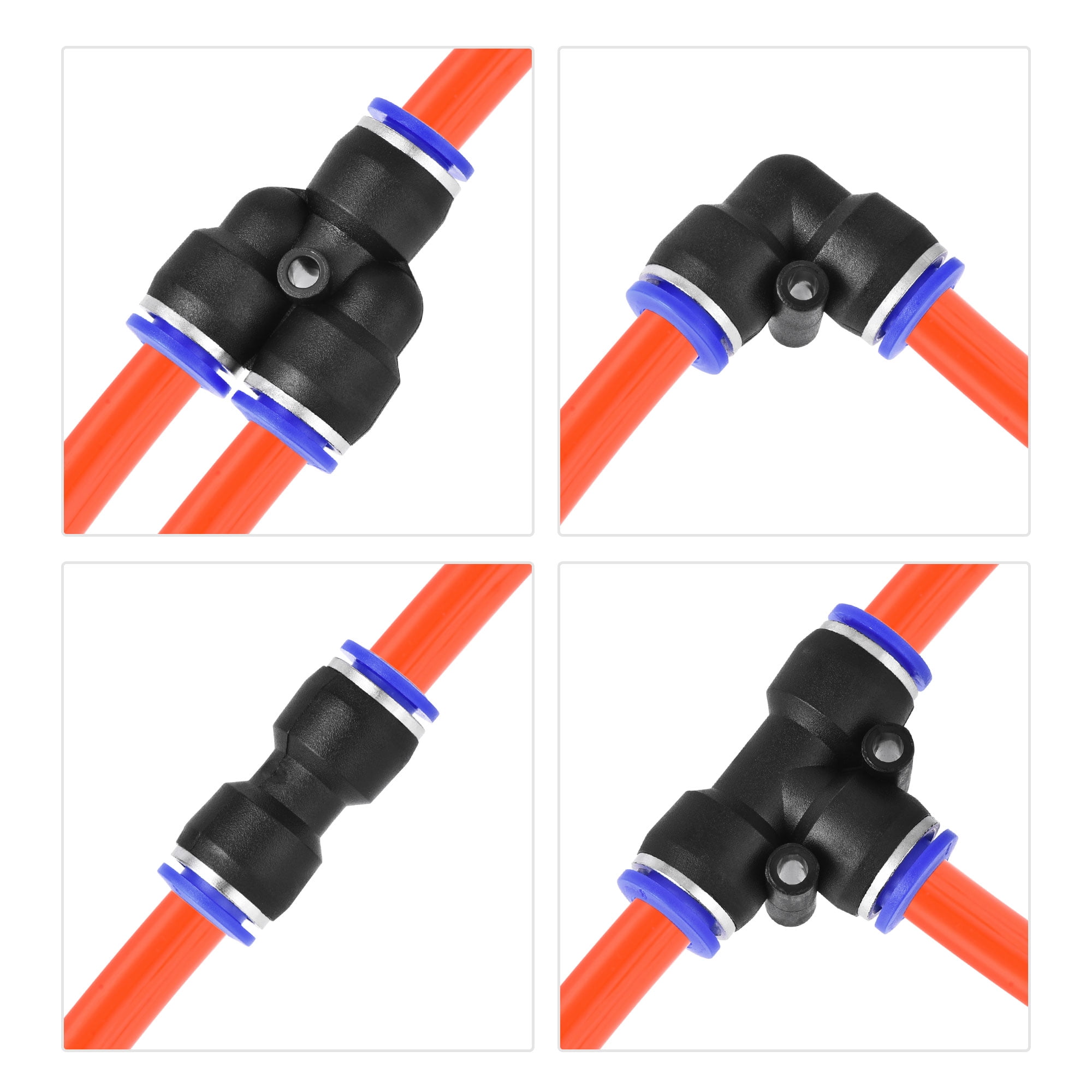 Uxcell 8mm OD PU Air Hose Tubing Kit 10 Meters Orange with 16 Pcs Fittings