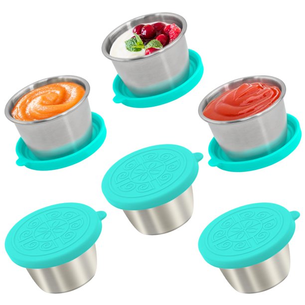 Recipiente para aderezo para ensaladas Qukaka, 80 ml x 6, inoxidable, a prueba de fugas