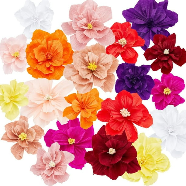 20 Flores de Papel de Seda de Colores para Fiestas, Flores de Papel Crepé para Decoración