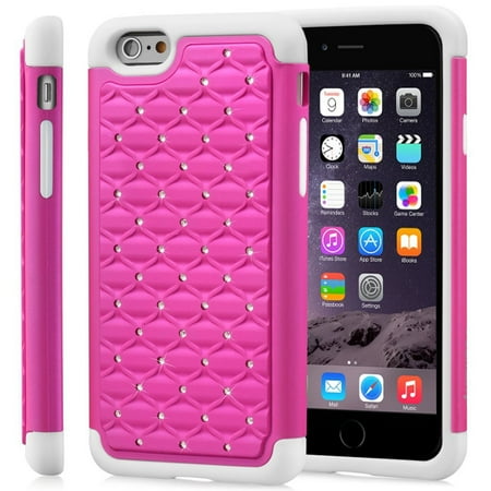 Stars Sparkle Design - iPhone 6s Plus Case, Fosmon HYBO-SD Sparkle Diamond Star Design Hybrid Case for Apple iPhone 6 Plus (2014) / iPhone 6s Plus (2015) - Hot Pink / White