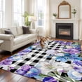 thumbnail image 2 of 6'x9' Area Rugs, Spring Flowers Indoor Outdoor Area Rug for Living Room Bedroom, Watercolor Blossom Floral Black Plaid Washable Bathroom Rugs Kitchen Floor Carpet Mats Home Decor Aesthetic, 2 of 8