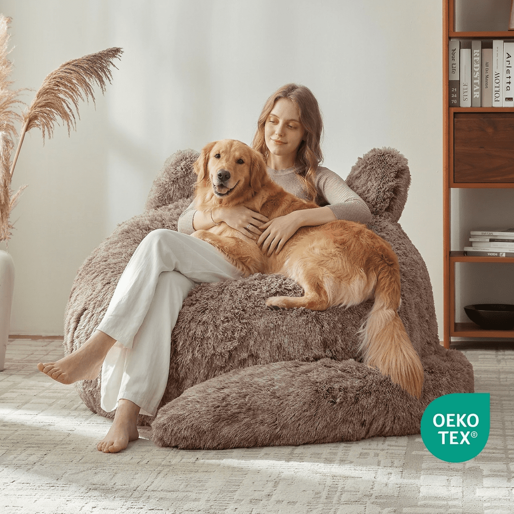 Ebenchico 3.6ft Cat Shaped Bean Bag Chair for Adults Teens Kids, Giant Faux Fur Plush Beanbag Chairs with Filler, Brown
