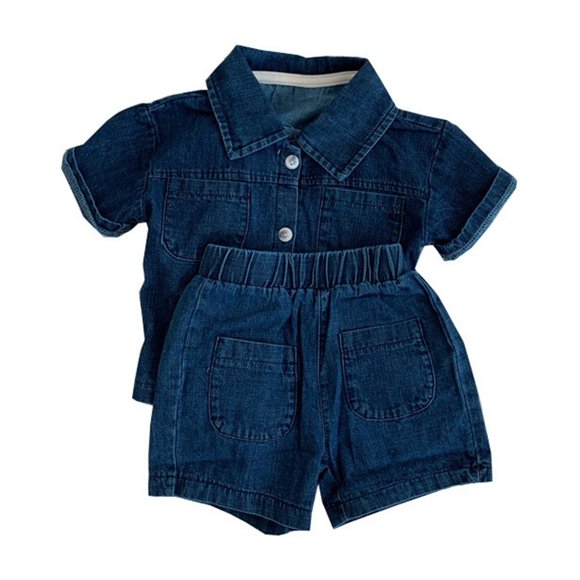 Sunnyoo Boys Summer Denim Outfits Casual Short Sleeve Button Shirt and Shorts Set, Sizes 1-7