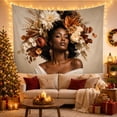 thumbnail image 3 of Black Woman with Floral Crown Against Taupe, Serene Digital Art for Flower Lovers, Botanical Portrait Decor, Mother'S Day Gift, Tapestry Wall Hanging for Bedroom and Studio, 3 of 7