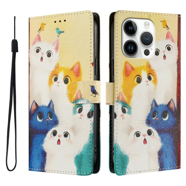FOXDOCK Funda Tipo Cartera para iPhone 15 Pro Max con Soporte y Correa – Diseño de Patrones Lindos