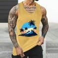 thumbnail image 2 of ZCFZJW Men’s Workout Tank Top Cute Summer Tropical Palm Tree Print Performance Gym Bodybuilding Athletic Sleeveless T Shirts Yellow XL, 2 of 5