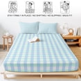 thumbnail image 5 of Full Size Fitted Sheet Set - Aqua Blue Green 3 Piece Bedding Sets 16" Deep Pocket Fitted Sheet with 2 Pillowcases Checkered Plaid Gingham Lattice Trellis Brushed Microfiber Hotel Luxury Bed Sheets, 5 of 9