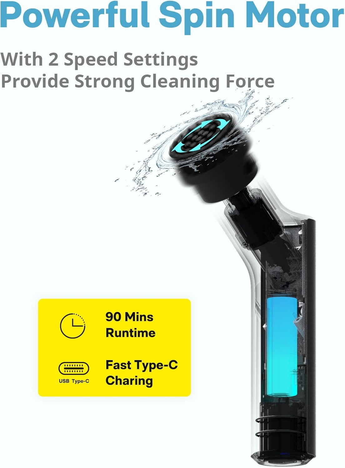 HOTO Cordless Electric Spin Scrubber, IPX7 Full Body Waterproof Long Handle Scrub Brush with 6 Brush Heads for Bathroom Tile Floor Shower