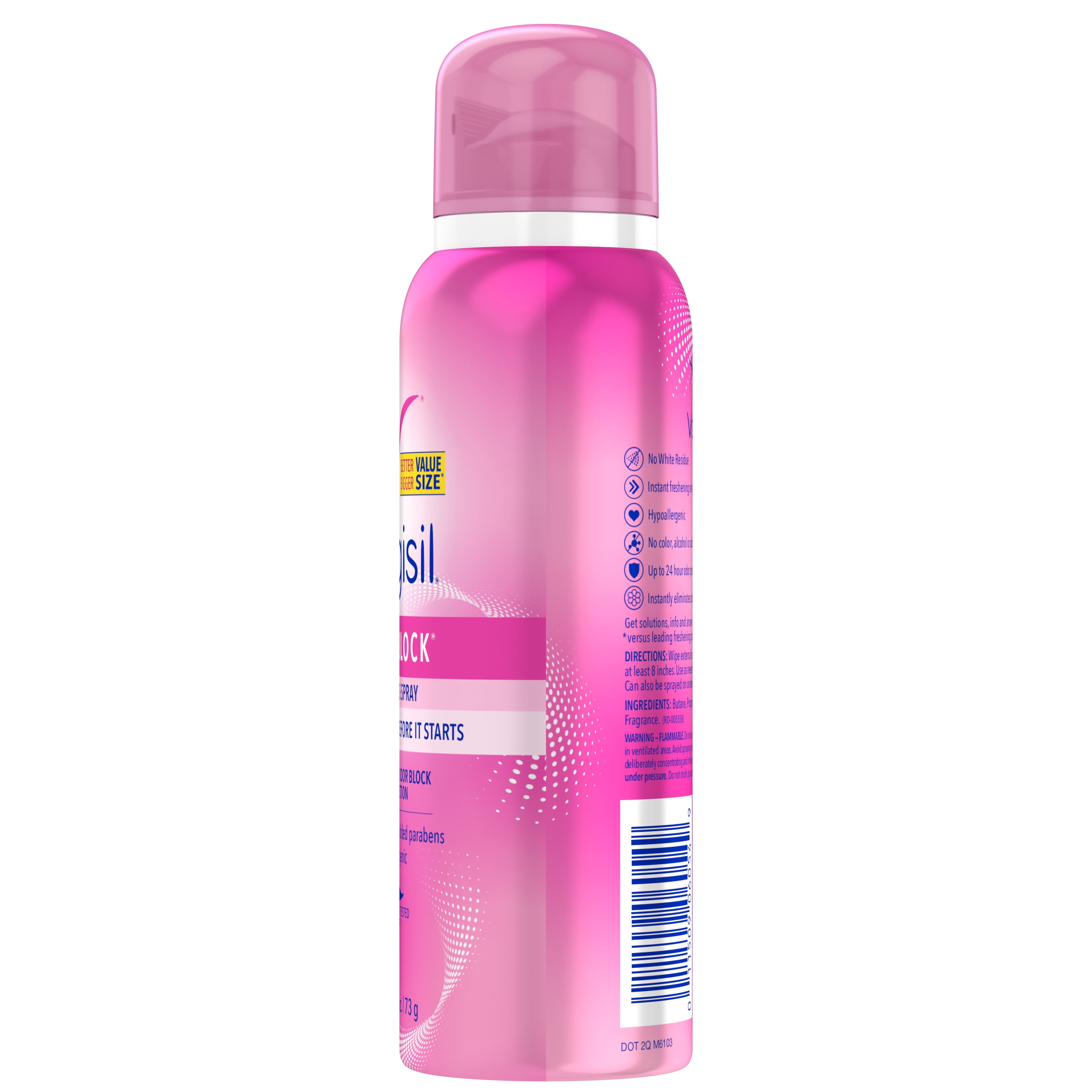 (3 pack) Vagisil Odor Block Freshening Spray for Feminine Hygiene, Gynecologist Tested, Hypoallergenic, 2.6 oz