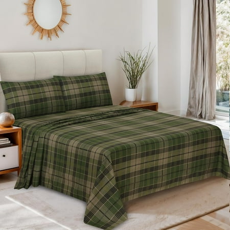 Flannel Sheets Queen Size - Cotton Double Brushed Bed Sheets, Deep Pockets 16 Inches Queen Sheet Set, All Seasons Breathable & Extra Soft - Warm & Cozy, 4 Piece, DNA Plaid