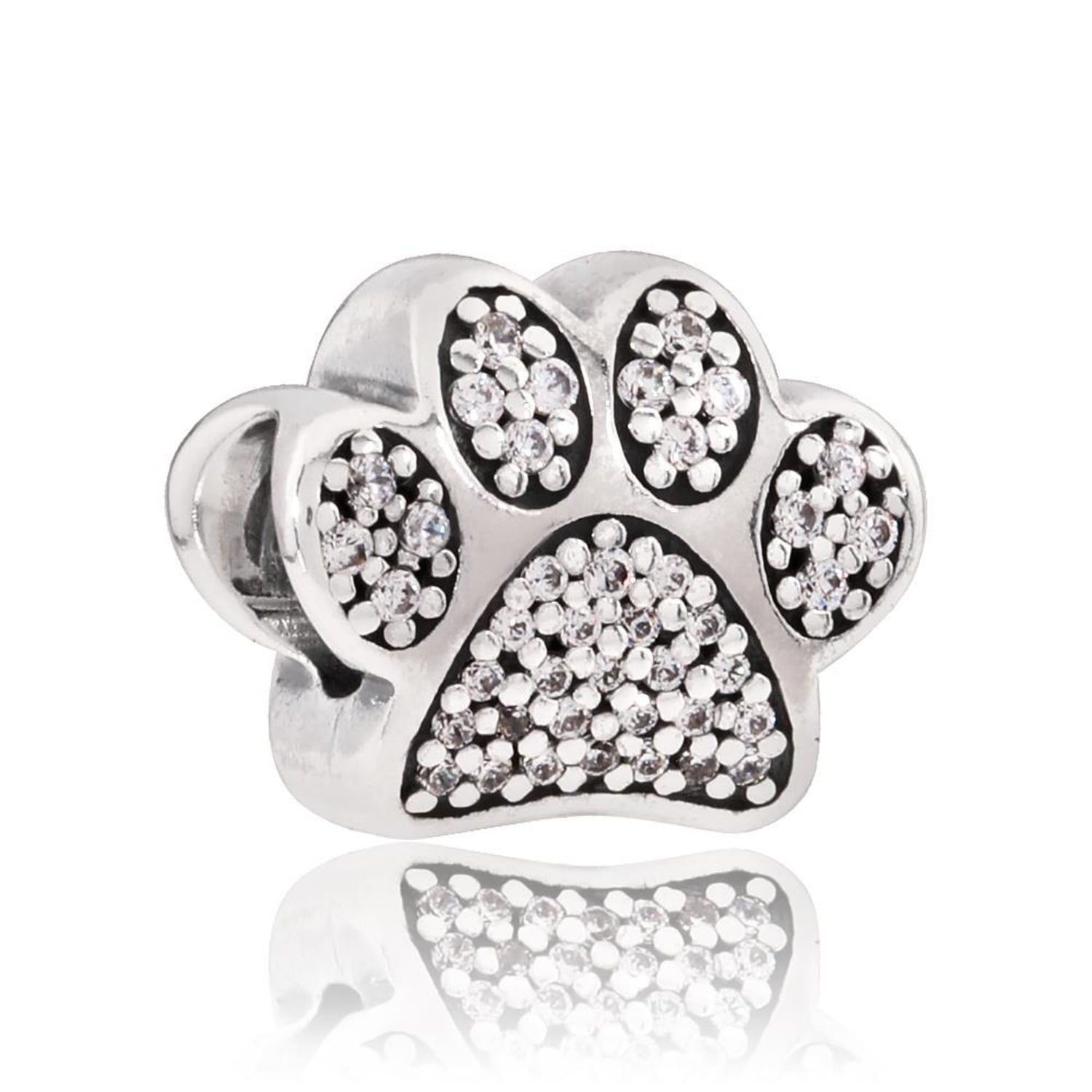 Wostu European S925 Sterling Silver Charm Paw Prints with Clear CZ for Bracelet 