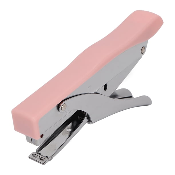 Grapadora de mano ergonómica con superficies esmeriladas, portátil, tipo alicate, para encuadernación de documentos, para el hogar, la escuela y la oficina, color rosa