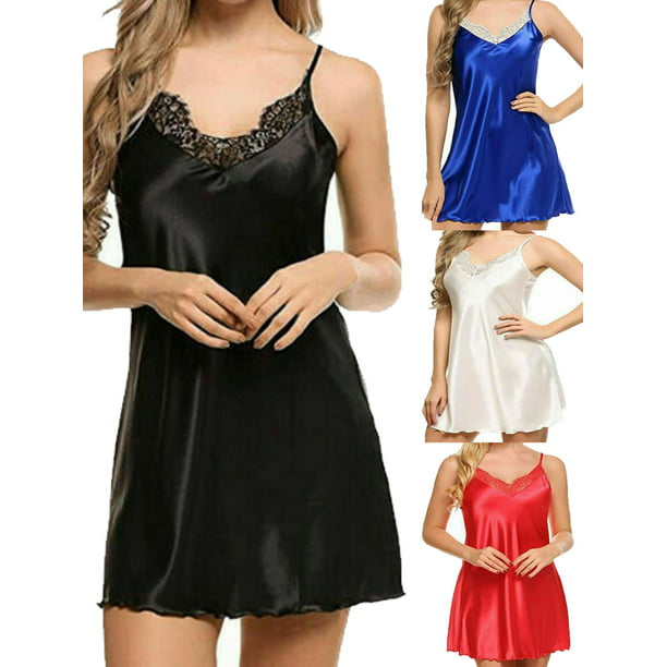 luethbiezx - Women Satin Silk Lace Smooth Sleepwear Dress Skirt ...