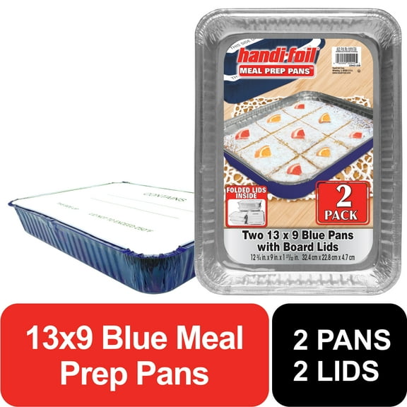 Handi-Foil 13" x 9" Blue Aluminum Meal Prep Pans with Board Lids, 2 Count