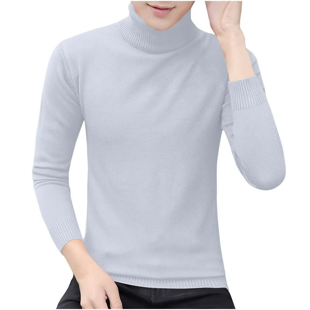 Annhoo Sweaters for Men Long Sleeve High Neck Knit Shirts Solid Color Casual Fall Winter Thermal Workout Gym Basic Daily Tops