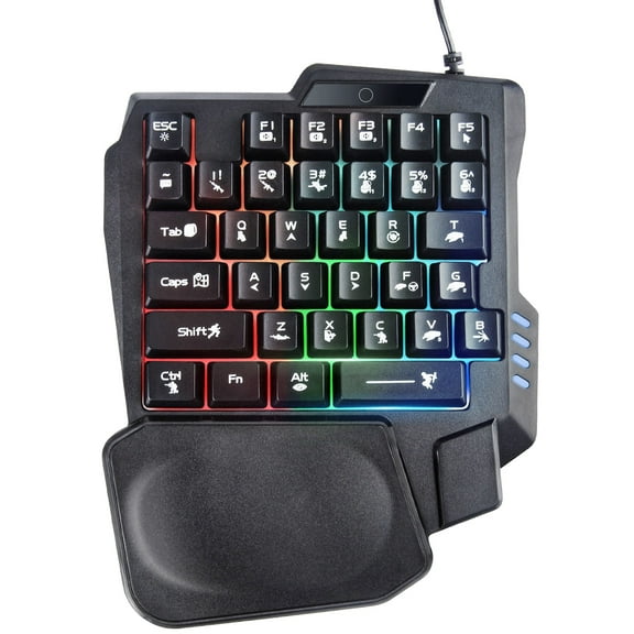 35 Keys One-Handed Gaming Keyboard, Wired RGB LED Backlist Gaming Keypad, Portable Mini PC Keyboard USB Wired Gaming Keyboard with Wrist Rest for PC Gamer Xbox PS4