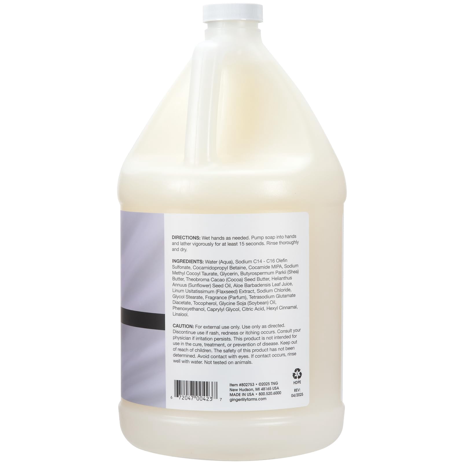 Ginger Lily Farms Botanicals Shea Indulgence Deep Hydration Liquid Hand Soap Refill, 100% Vegan & Cruelty-Free, Lavender Chamomile Scent, 1 Gallon (128 fl oz)