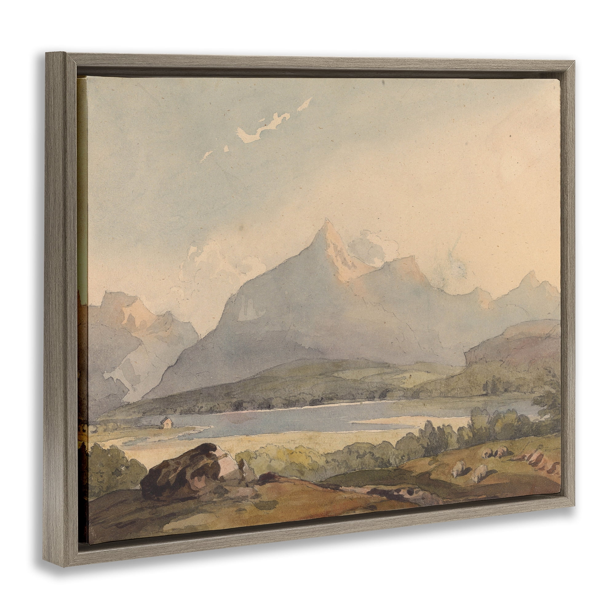 Peaceful Hazy Mountains Brown Framed Floater Canvas Wall Art, design by Lettered and Lined