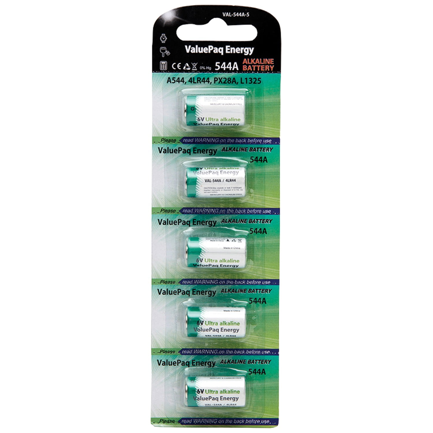 Dantona VAL-544A-5 6V 105mAh ValuePak Energy 544A Alkaline Cylindrical Cell Batteries, Pack of 5