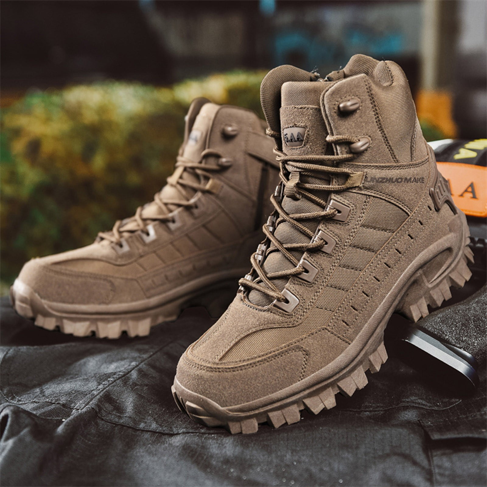 eileial Waterproof Hunting Boots for Men, Hiking, Climbing, Trekking Lace-up Shoes with Thick Rubber Sole,Brown 9