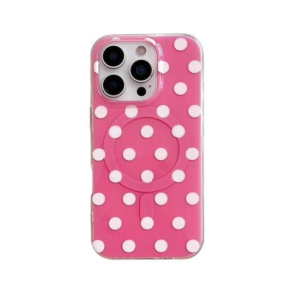 Funda para iPhone 16 6.1" Reoomukk Magnética Rosa con Lunares Blancos