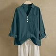 thumbnail image 2 of Inleife Womens Shirts Top Women's V-Neck Long Sleeve Loose Button Cotton And Linen Tunic Summer Blouse, 2 of 6