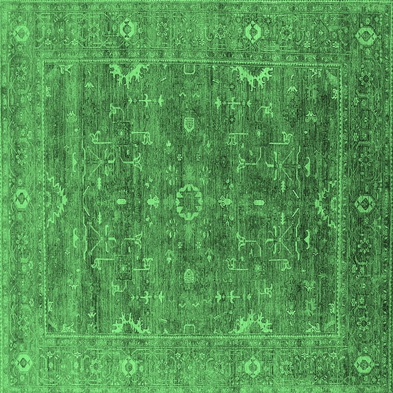 Ahgly Company Indoor Square Oriental Emerald Green Industrial Area Rugs, 5' Square