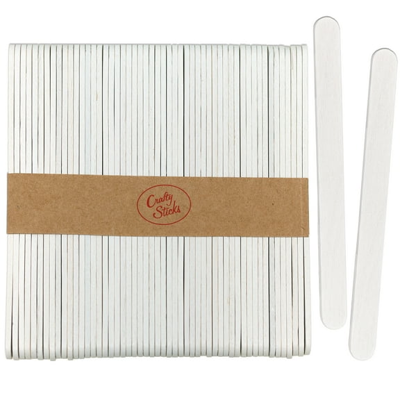 CraftySticks- 50 Pack 4.5 Inch White Painted Popsicle Sticks, Wood Craft Sticks for Crafts, Learning and STEM Basics