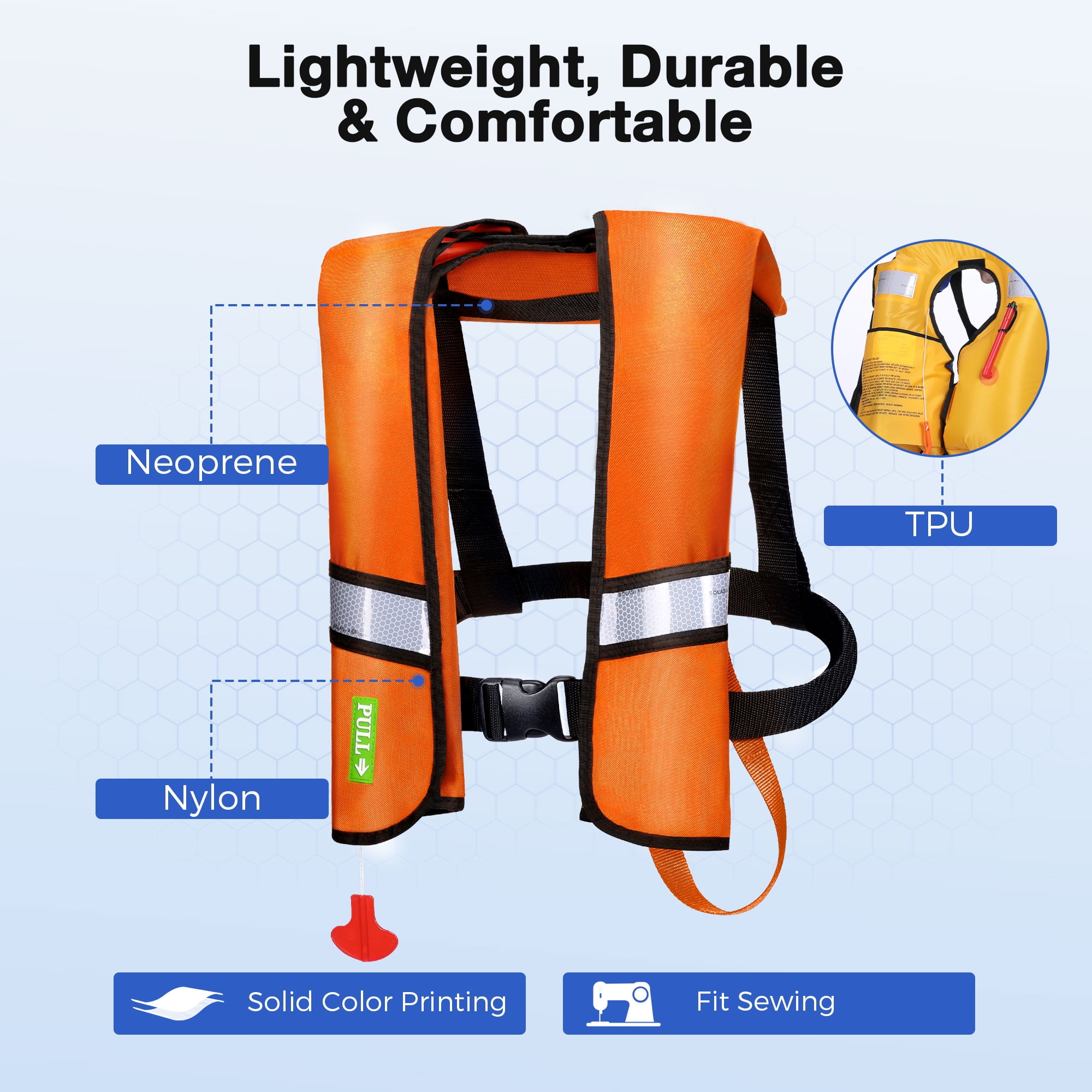 WARMOUNTS Automatic Inflatable Life Jacket with Reflectors & Whistle, Adult  PFD Survival Buoyancy Vest for Boating, Fishing, Sailing, Surfing, Kayaking  & Swimming ( Max Waist Size: 50'' ) 