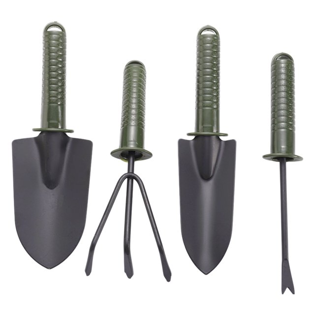 Pala de mano para jardinería, juego de herramientas manuales ergonómicas para cultivo, balde, pala y pala para tierra, 4 piezas de hierro con superficie rociada de plástico, kit de herramientas de