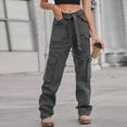 thumbnail image 2 of OSOLU Solid Color Women Vintage Cargo Pants Baggy Jeans Fashion 90s Streetwear Pockets Wide Leg High Waist Straight Trousers Overalls Fashionable Classic Leisure Bottoms, 2 of 8