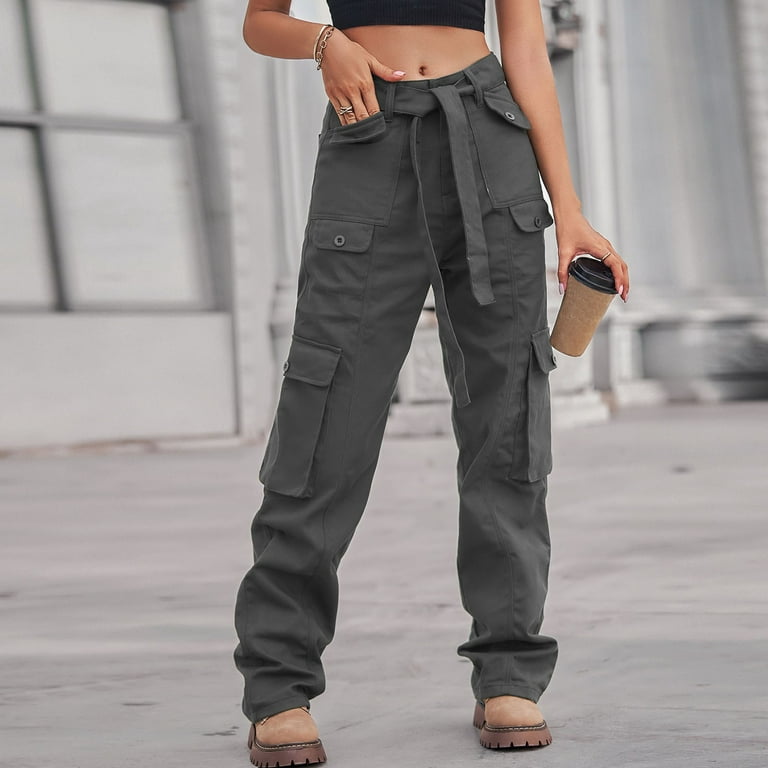 Womens Casual Business Attire Women Casual Pants Cotton Women Vintage Cargo  Pants Baggy Jeans Fashion 90s Streetwear Pockets Wide Leg High Waist  Straight Trousers Overalls Cute Pants for Women 