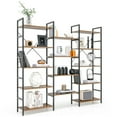 thumbnail image 1 of Gymax Triple Wide 5 Tiers Bookshelf Open Display Shelves w/ Metal Frame Rustic Brown, 1 of 10