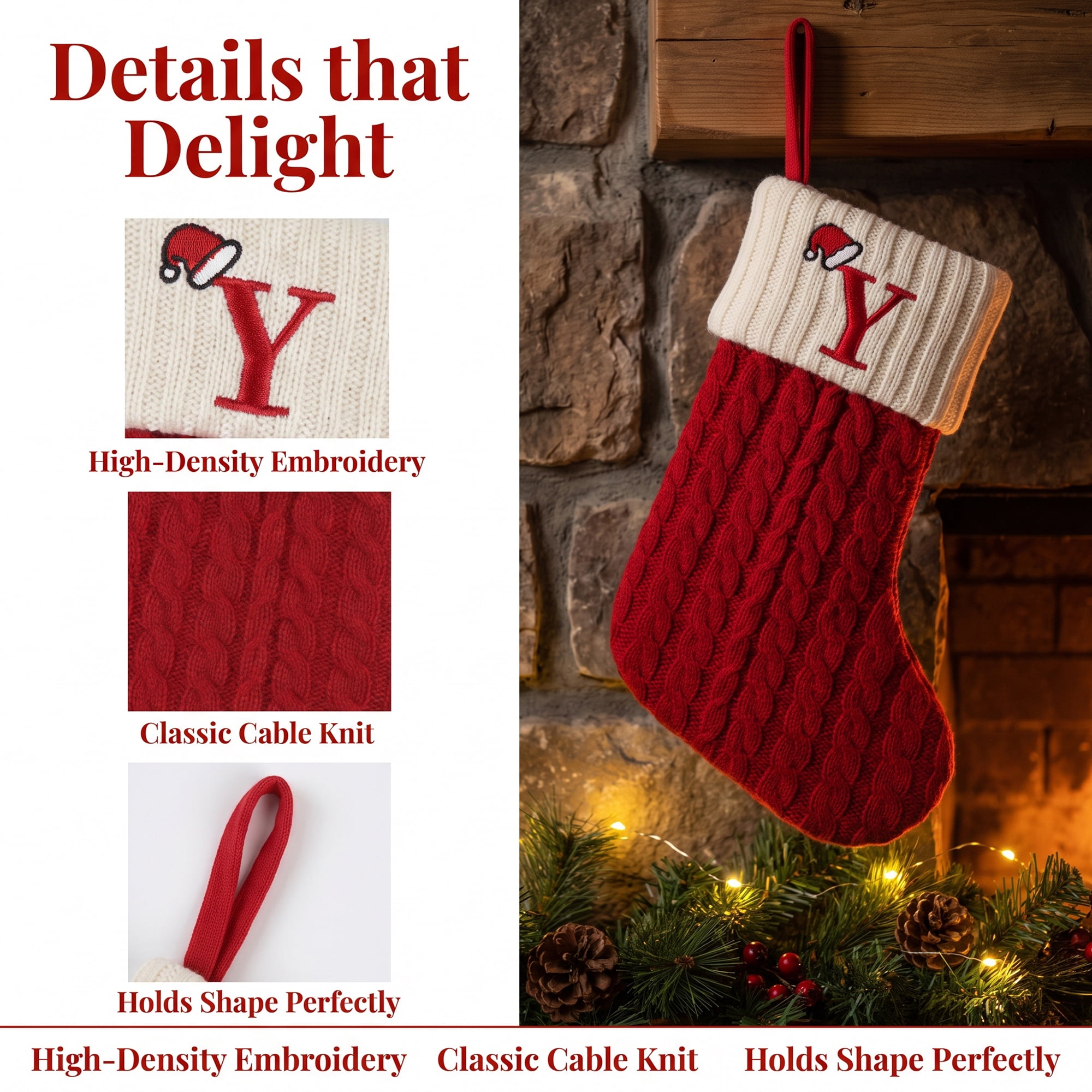 Unique Bargains Cartoon Christmas Luxury Grand Hearth Accent Stocking Letter Y 8"