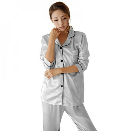 

Women s Sexy Silk Satin Pajamas Set Long Sleeve Sleepwear Pajamas Suit Female Two Piece Sleepwear Nightwear