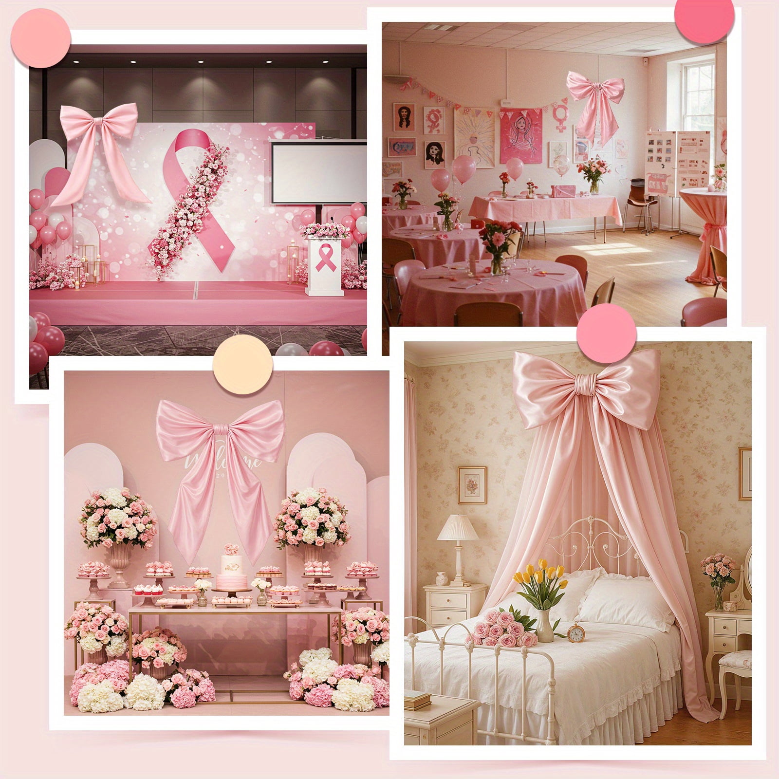 1 Pc Oversized Pink Satin Bow Decor with Long Tails, Large Elegant 23.62 x 39.4 Inch Statement Ribbon Bow for Wedding Birthday Party Door Wall Wreath Floral Backdrop Decoration Gift Accent